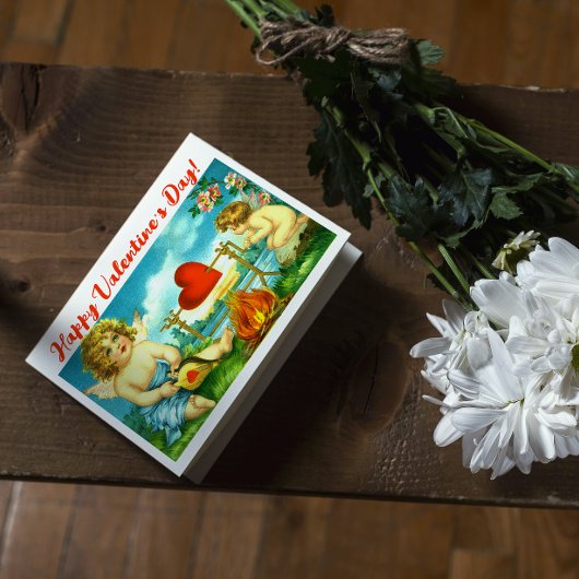 Carte Coeur Heureuse Sainte-Valentin vintage Angel Cupid