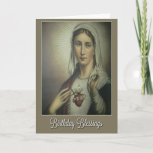 Carte Cœur immaculé de Marie Anniversaire avec des roses
