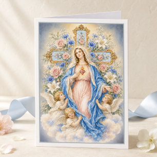 Carte Cœur Immaculé de Marie Floral Catholique