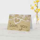 Carte Coeur "Love you" écrit dans Sable (Fleur jaune)