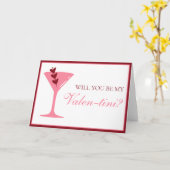 Carte Cœur Martini Galentine's Day Rouge et Rose (Fleur jaune)