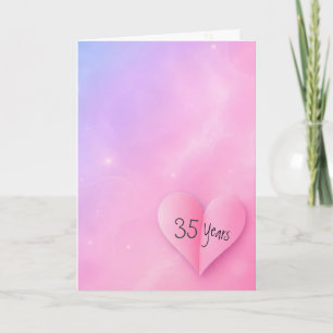 Carte Cœur plié rose pour le 35e anniversaire