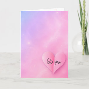 Carte Cœur plié rose pour le 65e anniversaire