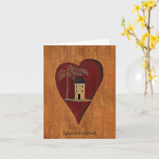 Carte Coeur primitif customisé (Fleur jaune)