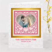 Carte Cœur Rose Élégant Joyeuse Saint-Valentin Élégant (Fleur jaune)