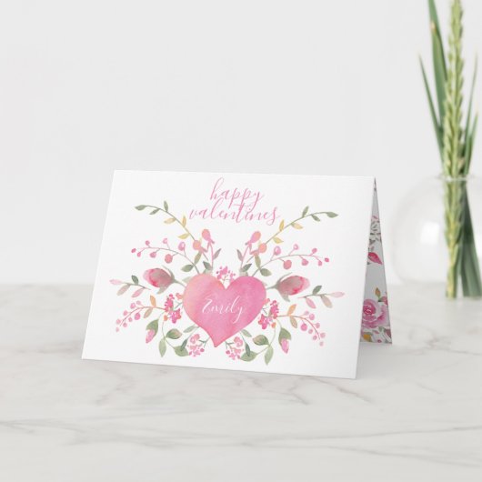 Carte Coeur rose et fleurs Saint-Valentin (Devant)