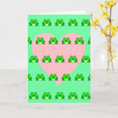 Carte Coeur rose et grenouilles bondissent année Anniver (Fleur jaune)