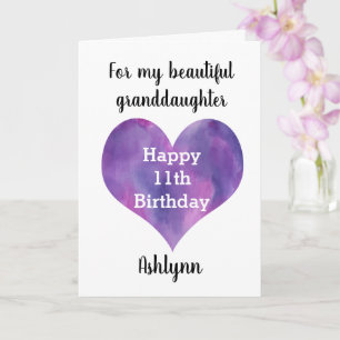 Carte Coeur rose et pourpre 11e anniversaire Grandgirl