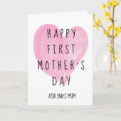 Carte Cœur rose Joyeuse 1ère fête des mères (Fleur jaune)