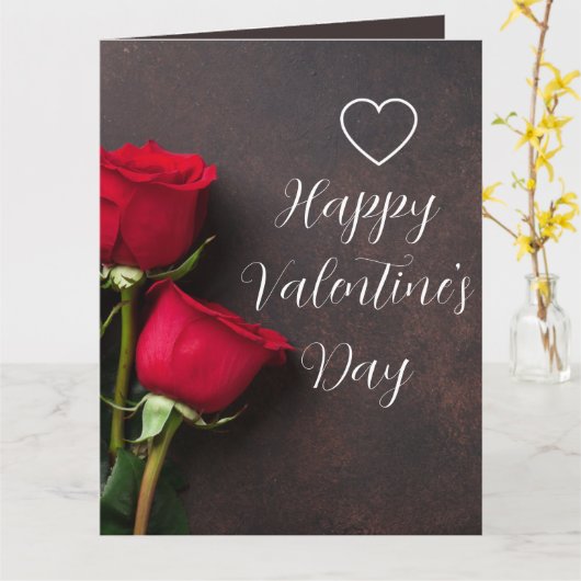 Carte Cœur Rose Rouge Brun Glossy Beau Valentin (Fleur jaune)