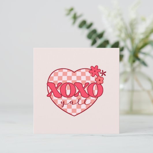 Carte Coeur rose Xoxo Hugs et baisers (Debout devant)