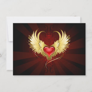 Carte Coeur rouge avec ailes d'or