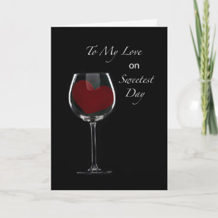 Carte Coeur rouge du jour le plus doux en verre de vin
