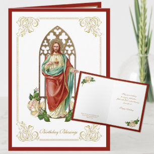Carte Cœur Sacré de Jésus Fleur Scripture Religieuse