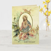 Carte Cœur sacré de Jésus Fleurs de roses pour l'anniver (Fleur jaune)