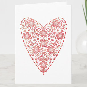 Carte Coeur Scandinave Rouge Blanc Valentines