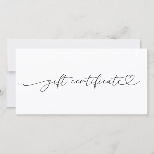 Carte Coeur Script Plain Business Logo Certificat cadeau (Devant)