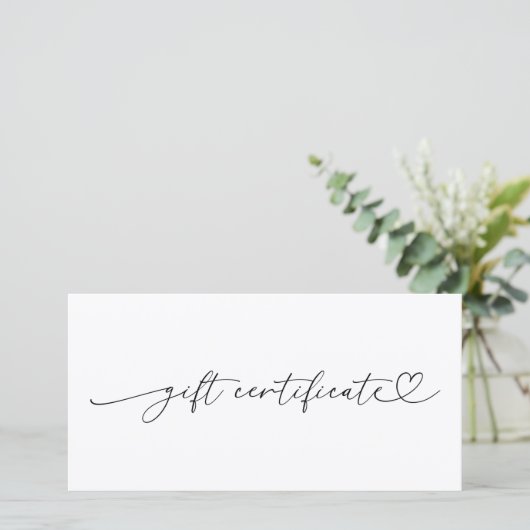 Carte Coeur Script Plain Business Logo Certificat cadeau (Debout devant)