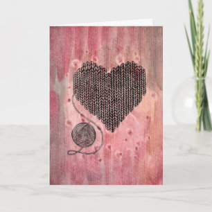 Carte Cœur tricoté cosy et Boule de laine Aquarelle salu