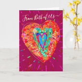 Carte Cœur Turquoise Rose Rétro Hippie Saint-Valentin (Fleur jaune)