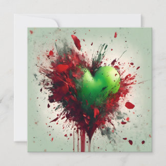 Carte Coeur Vert Vibrant Avec Pétales Rouges Éparpillés