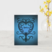 Carte Cœur victorien gothique élégant en bleu Hello (Fleur jaune)