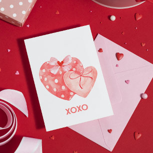 Carte Coeur XOXO Valentines rose et rouge