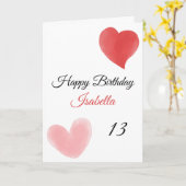 Carte Coeurs à double peinture rouge et rose 13e anniver (Fleur jaune)