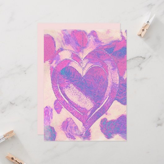 Carte Coeurs aquarelle (Devant/Arrière en situation)