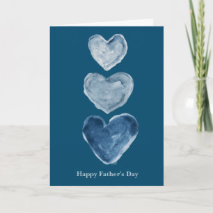 Carte Cœurs aquarelle bleue pliés pour la fête des pères