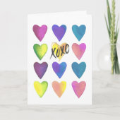 Carte Cœurs aquarelles colorés XOXO Saint-Valentin (Devant)