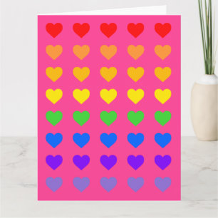 Carte Cœurs arc-en-ciel rose foncé