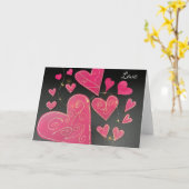 Carte Cœurs artisanaux roses  (Fleur jaune)