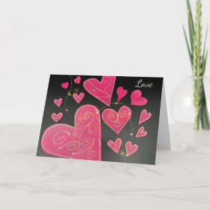 Carte Cœurs artisanaux roses