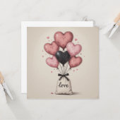 Carte Cœurs Ballons Saint-Valentin (Devant/Arrière en situation)