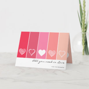 Carte Coeurs blancs modernes rayures rouges et roses Val