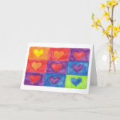 Carte coeurs colorés dans des carrés (Fleur jaune)