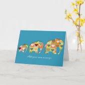 Carte Cœurs Colorés Éléphants Style Papercut (Fleur jaune)