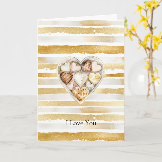 Carte Cœurs d'amour à rayures dorées (Fleur jaune)