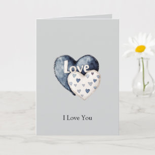 Carte Cœurs d'amour en denim de jean bleu