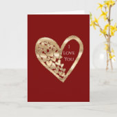 Carte Cœurs d'Amour Rouge Or (Fleur jaune)