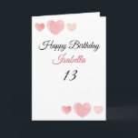Carte Coeurs d'aquarelle rose mignonne six 13e anniversa<br><div class="desc">Cute Pink Six Watercolor Hearts 13th Birthday, un design d'anniversaire mignon fait pour toute petite-fille. Si vous cherchez de jolies cartes d'anniversaire de petite-fille, des cartes d'anniversaire d'adolescent ou des cartes d'anniversaire de treizième, celle-ci est pour vous. Le design comporte quelques coeurs d'aquarelle mignonnes, quelque chose d'attrayant et beau, alors...</div>