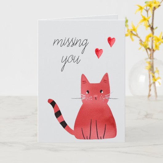 Carte Coeurs de chats gris qui vous manquent (Fleur jaune)