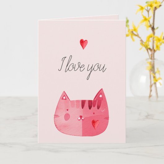 Carte Coeurs de chats rouges roses vous aiment (Fleur jaune)