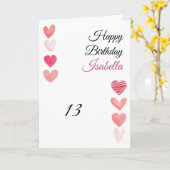 Carte Coeurs de peinture rouge et rose joli 13e annivers (Fleur jaune)