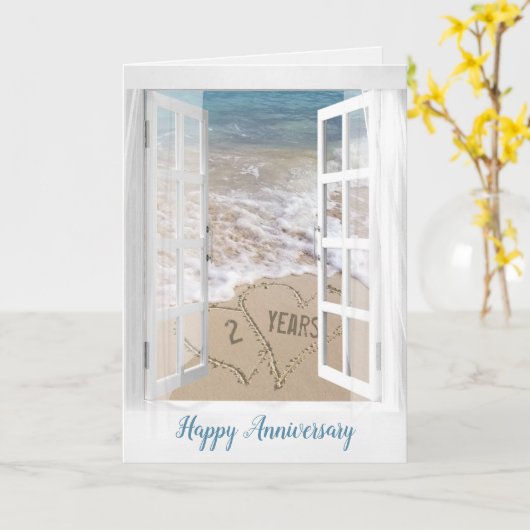 Carte Coeurs de plage du 2e anniversaire (Fleur jaune)
