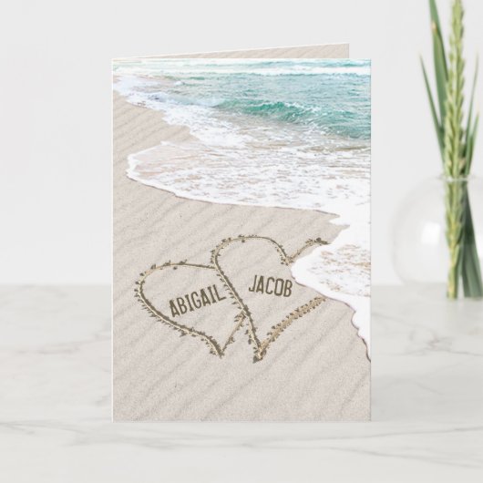 Carte Coeurs de plage mariages dans le sable avec Surf e (Devant)