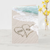 Carte Coeurs de plage mariages dans le sable avec Surf e (Fleur jaune)