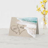 Carte Coeurs de plage sur le sable avec des noms (Fleur jaune)