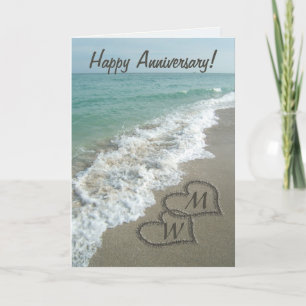 Carte Cœurs de sable sur la plage Anniversaire personnal
